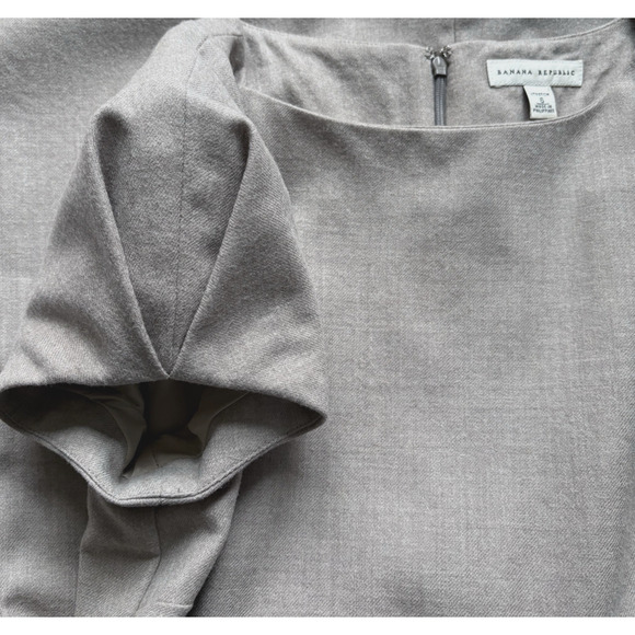 BANANA REPUBLIC Short Sleeve Wool Sheath Dress | Size 6 Neutral Beige Minimalist - Picture 2 of 15